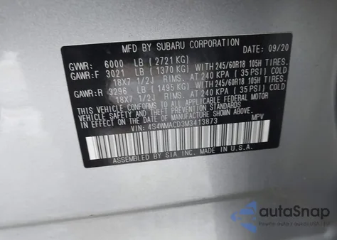 2021 Subaru Ascent Premium from USA, damaged, VIN 4S4WMACD3M3413873